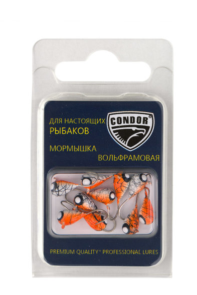 Мормышка вольфрамовая Condor Капля с ушком d 3,0 мм, вес 0,44 гр, окраска малек, красная-белая мрамор 10 шт