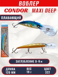 Воблер Condor Maxi Deep MDP120F размер 120 мм вес 19,0 гр заглубление 0 - 6,0 цв 322