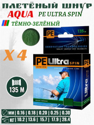 Леска-шнур Aqua Pe Ultra Spin 135м*0.20мм темно-зеленая